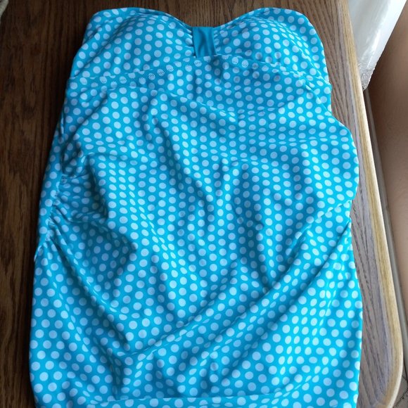 Strapless Blue Sweetheart Polka Dot Maternity Swimsuit Size M Retro Pin Up